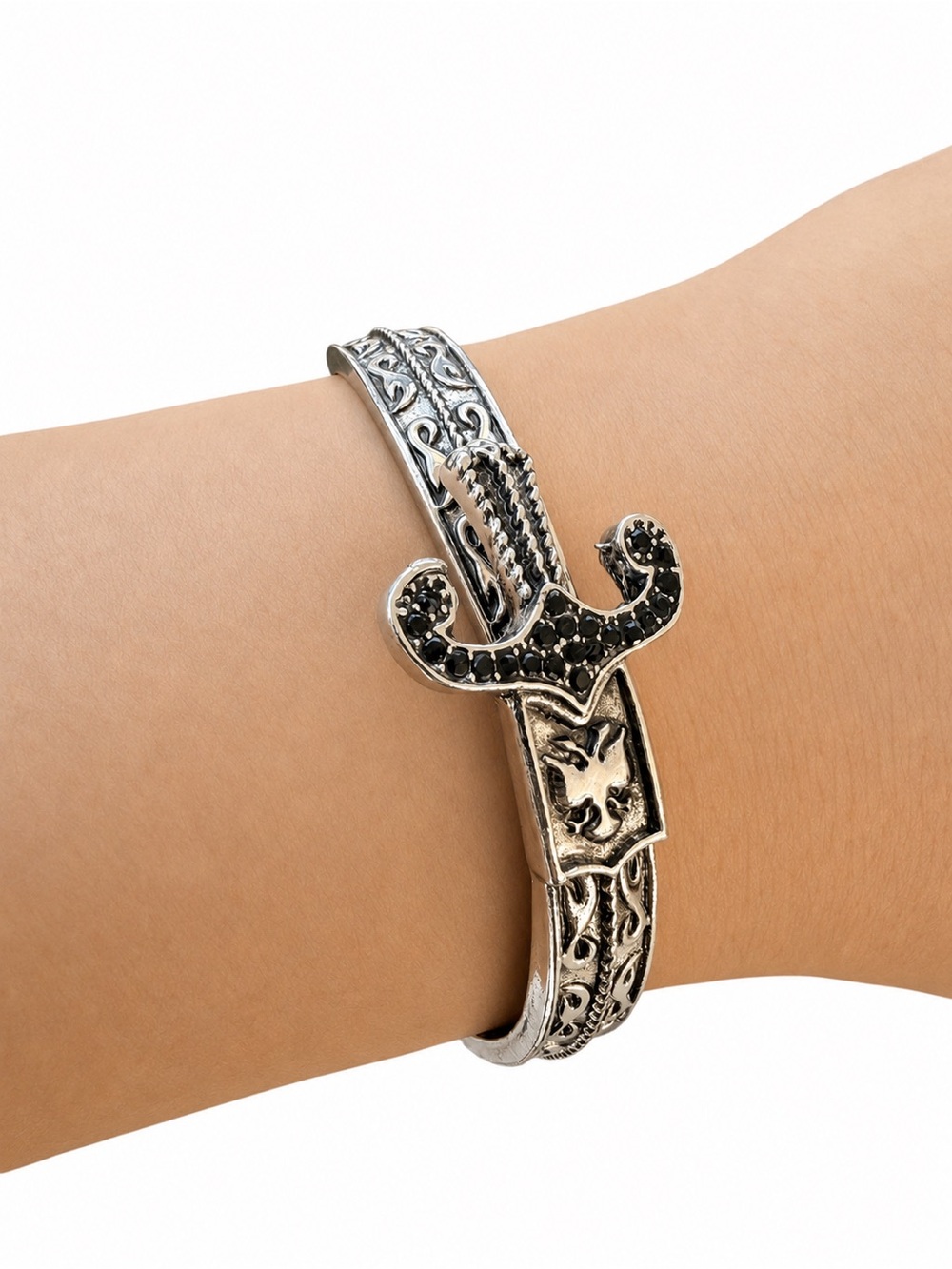 Silver Western Cactus Cuff Bracelet - Unbranded